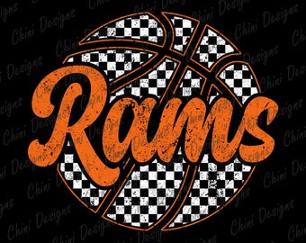 Rams de basket-ball PNG, mascotte de l'équipe sportive à carreaux, conception de tshirt sublimation jour de match des béliers rétro