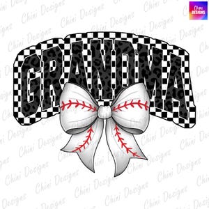 Baseball Oma PNG, karierte Oma, Baseball Kokette Bogen, Spieltag, Team Spirit Shirt Design Dtf, druckbare Oma Sublimation Design