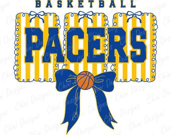 Preppy Pacers PNG, Blue Yellow Basketball Team Mascot, Coquette Pacers Game Day Sublimation Tshirt Design