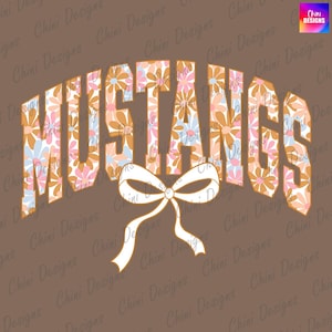 Floral Mustangs PNG, School Team Mascot Mustangs Design, Pastel Coquette Mustangs, Game Day Tshirt Design, Sublimation Design, Sports Team