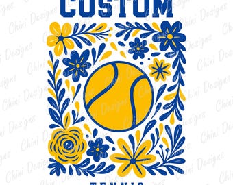 Custom Tennis Mascot Png, Floral Personalized School Sports Team Spirit, Customised Game Day Sublimation Tshirt Design