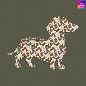 Camo Dachshund Mom PNG, Camouflage Doxie Mom Design, Dachshund Dog Mom, Vintage Hunting Dog Tshirt Design, Sublimation Design, Dog Mama Png