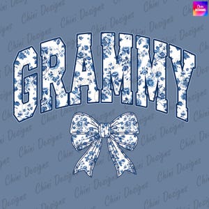 Floral Grammy PNG, Coquette Grammy PNG, Blue Bow Grammy DTF, Chinoiserie Grammy T-shirtontwerp, afdrukbaar Grammy-sublimatieontwerp downloaden