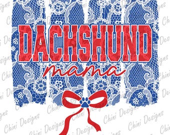 Floral Dachshund PNG, Patriotic Doxie Mom Design, 4th of July Lace Dachshund Mom, Coquette Bow, Brushstroke Shirt Design, Sublimation Design