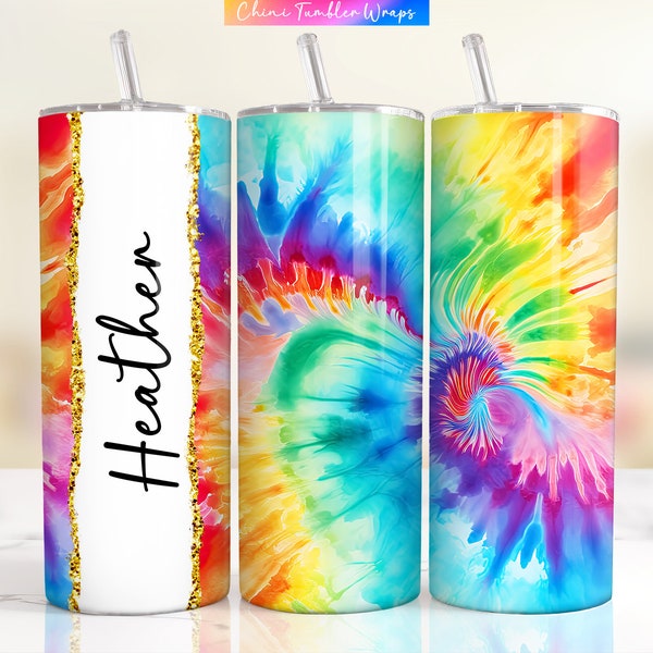 Add your Name Tumbler Wraps, Rainbow Tie Dye Tumbler Wraps, Personalized Tie Dye Tumbler Designs, Custom Tie-Dye Tumbler Add your Text Name