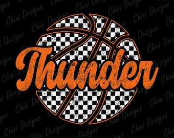 Basketball Thunder PNG, Checkered Sports Team Mascot, Retro Thunder Game Day Sublimation Tshirt Design