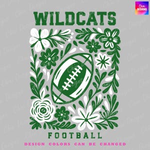Floral Wildcats PNG, School Team Mascot Wildcats Design, Green White Football Wildcats, Game Day Sublimation Tshirt Design, Sports Team Png