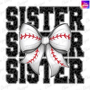 Baseball Schwester PNG, Karierte Schwester, Baseball Kokette Bogen, Spieltag, Teamgeist Tshirt Design Dtf, druckbare Schwester Sublimation Design