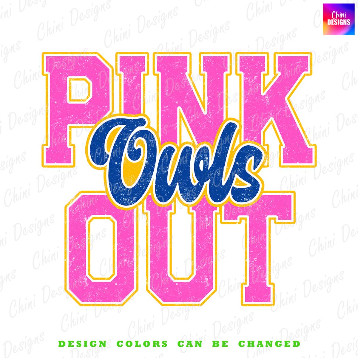 Pink Out Owls PNG, School Team Mascot Owls Design, Blue Yellow Preppy Owls, Breast Cancer Awareness 
