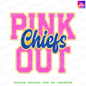 Pink Out Chiefs PNG, Schulteam-Maskottchen-Chiefs Design, Blau-Gelb-Adrette Häuptlinge, Brustkrebs-Aufklärungs-Shirt Designs, Sublimationsdesign