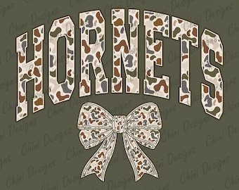 Camo Hornets PNG, School Team Mascot Hornets Design, Retro Camouflage Hornets, Game Day Tshirt Design, Sublimation Design Sports Team Cheer