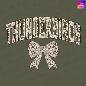 Camo Thunderbirds PNG, School Team Mascot Thunderbirds Design, Retro Camouflage Thunderbirds, Old School Game Day Sublimation Tshirt Design