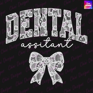 Assistente de dentista de renda floral PNG, Assistente de dentista coquete PNG, Laço de renda dental, Design de camisa odontológica chinoiserie, Design de sublimação odontológica