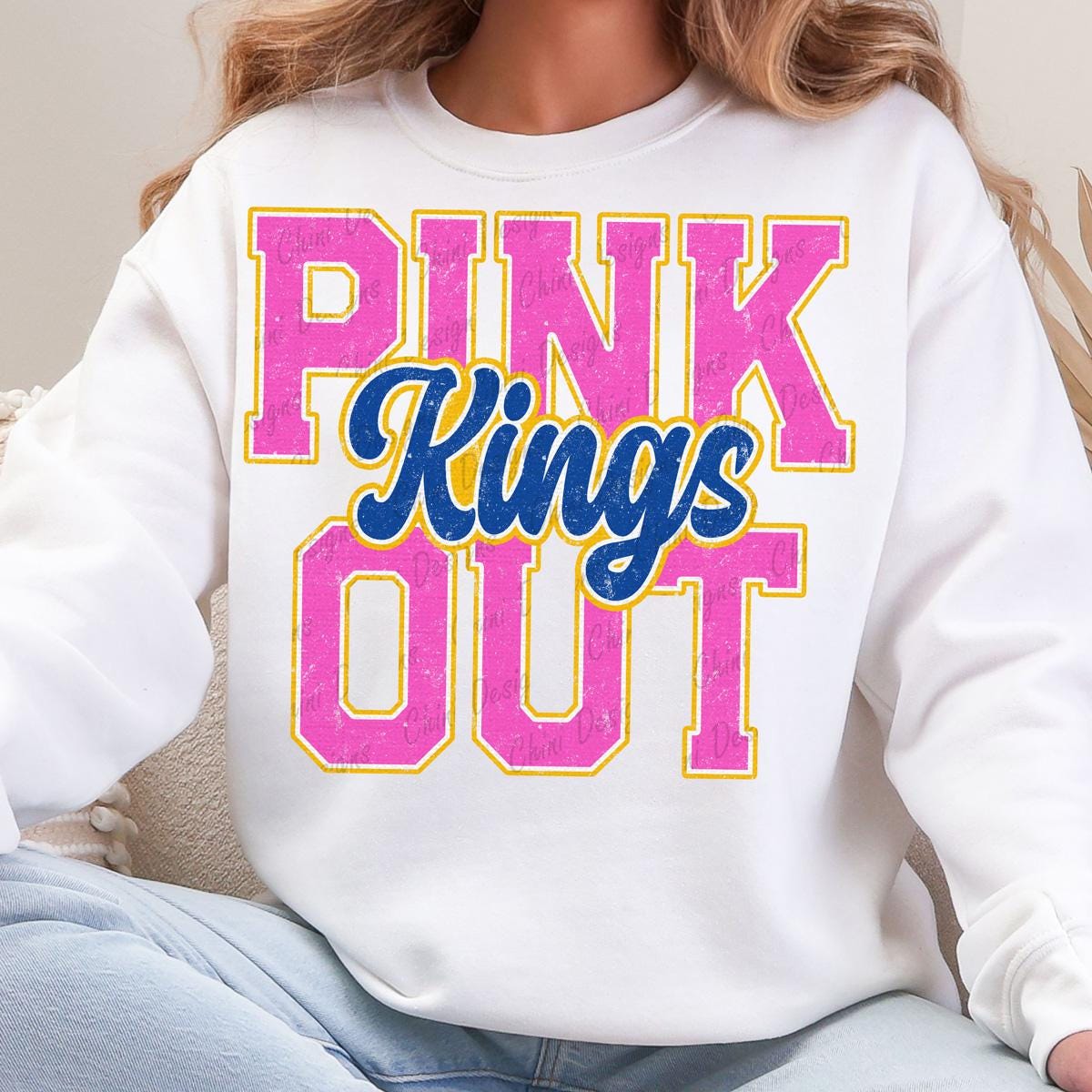 Pink Out Kings PNG, School Team Mascot Kings Design, Blue Yellow