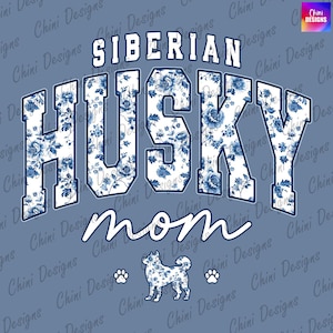 Maman Husky Sibérien floral PNG, Chinoiserie Husky Mom Design, Maman chien Husky Sibérien, Conception de chemise florale, Sublimation, Conception d'autocollant