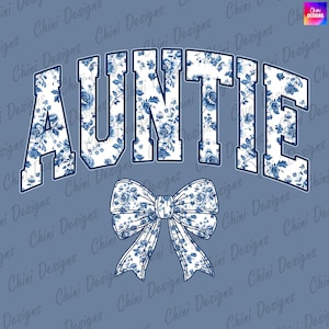 Tía con flores PNG, Tía coqueta PNG, Tía con lazo azul DTF, Diseño de camiseta de tía estilo chinoiserie, Diseño de sublimación de tía imprimible