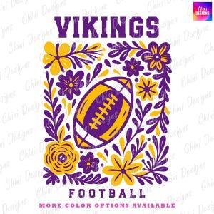 Floral Vikings PNG, School Team Mascot Vikings Design, Purple Yellow Football Vikings Game Day Tshirt Design, Sublimation Design Sports Team
