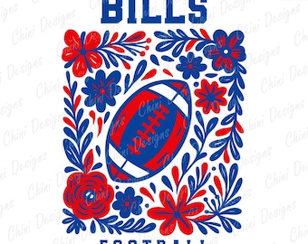 Floral Bills PNG, School Team Mascot Bills Design, Blue Red Football Bills, Game Day Tshirt Design, Sublimation Design Bills Sports Team Png