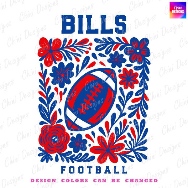 Floral Bills PNG, School Team Mascot Bills Design, Blue Red Football Bills, Game Day Tshirt Design, Sublimation Design Bills Sports Team Png