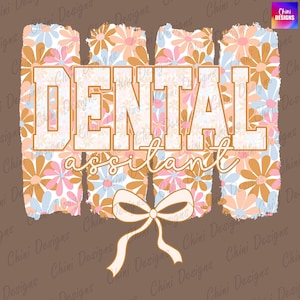 Asystent dentystyczny kwiatowy PNG, projekt dentystyczny pociągnięcia pędzlem, dentysta kokietka Png, kwiaty stokrotki pastelowej, projekt koszulki DTF, projekt sublimacji