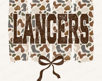Camo Lancers PNG, Camouflage Sports Team Mascot, Vintage Lancers Game Day Sublimation Tshirt Design