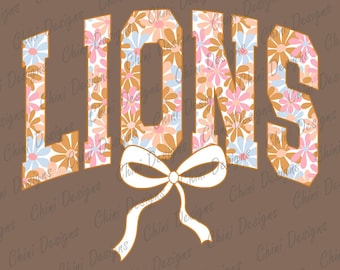 Floral Lions PNG, School Team Mascot Lions Design, Pastel Coquette Lions, Game Day Tshirt Design Png, Sublimation Design, Sports Team Cheer