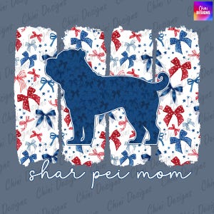 Vaterländische Shar Pei Mama PNG, Kokette Schleife Shar Pei Mama Design, Shar Pei Hund Mama, 4. Juli Shirt Design, Sublimationsdesign, Aufkleber Design