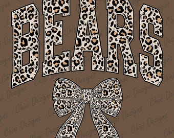 Osos leopardo PNG, diseño de osos mascota del equipo escolar, osos con estampado de guepardo, diseño de camiseta GameDay PNG, diseño de sublimación, animadoras de equipo deportivo