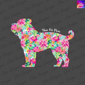 Blumen-Shar-Pei-Mama PNG, Sommer-Shar-Pei-Mama-Design, Shar-Pei-Hundemama, buntes Frühlings-T-Shirt-Design, Sublimationsdesign, Aufkleber-Design Png