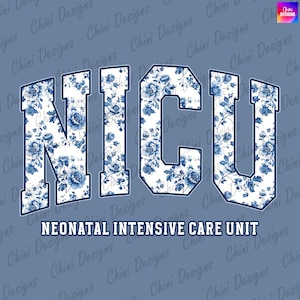 Bloemen NICU png, chinoiserie NICU verpleegkundige png, blauwe Nicu dtf, Nicu tshirtontwerp, neonatale intensive care sublimatieontwerp png-download