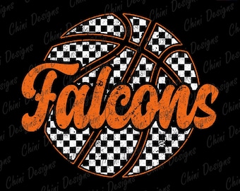 Basketball Falcons PNG, Checkered Sports Team Mascot, Retro Falcons Game Day Sublimation Tshirt Design
