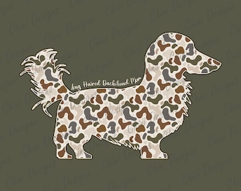 Camo Long Haired Dachshund Mom PNG, Camouflage Dachshund Mom Design, Dachshund Dog Mom, Vintage Hunting Dog Sublimation Tshirt Design Png
