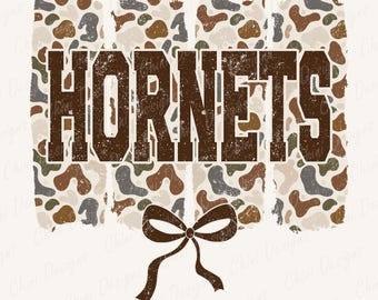 Camo Hornets PNG, Camouflage Sports Team Mascot, Vintage Hornets Game Day Sublimation Tshirt Design