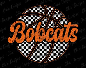 Basketball Bobcats PNG, Checkered Sports Team Mascot, Retro Bobcats Game Day Sublimation Tshirt Design