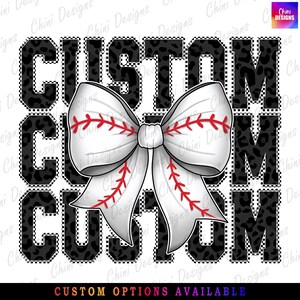 Baseball benutzerdefinierter Name PNG, Kariertes Team Design, Kokette Schleife Baseball Maskottchen PNG, Retro Sport-Shirt Design personalisierter Sublimationsentwurf