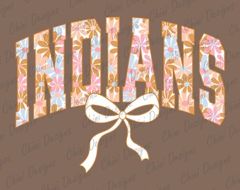 Floral Indians PNG, School Team Mascot Indians Design, Pastel Coquette Indians, Game Day Tshirt Design Png, Sublimation Design, Sports Team