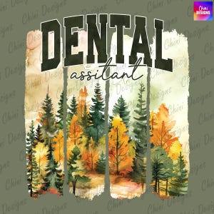 Asystent dentystyczny jesień PNG, projekt dentystyczny jesień, dentysta pociągnięcia pędzlem jesień PNG, krajobraz lasu jesiennych drzew, projekt koszulki, projekt sublimacji