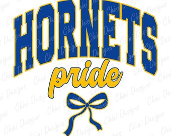 Hornets PNG, Varsity Sports Team Mascot, Royal Blue Yellow Hornets Pride Game Day Sublimation Tshirt Design