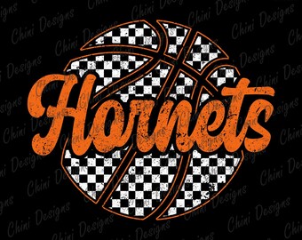 Basketball Hornets PNG, Checkered Sports Team Mascot, Retro Hornets Game Day Sublimation Tshirt Design