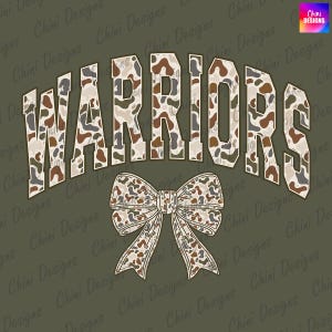 Camo Warriors PNG, School Team Mascot Warriors Design, Retro Camouflage Warriors, Game Day Sublimation Tshirt Design Png, Sports Team Cheer