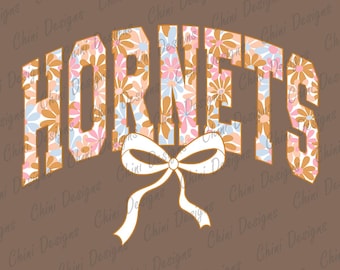 Floral Hornets PNG, School Team Mascot Hornets Design, Pastel Coquette Hornets, Game Day Tshirt Design Png, Sublimation Design, Sports Team