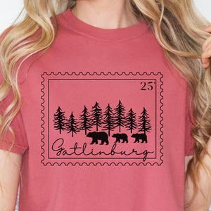 Camisetas personalizadas de colores cómodos en Gatlinburg, Tennessee. Camiseta de viaje a la montaña para niñas con sello postal. Reunión familiar en Pigeon Forge.