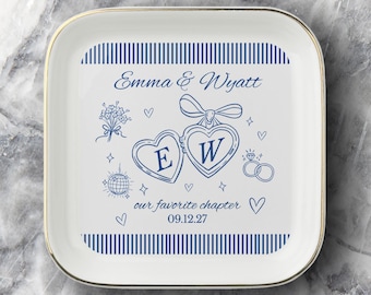 Personalized Wedding Ring Dish, Bride and Groom Initials, Custom Bridal Shower Gift, Wedding Jewelry Dish, Newlywed Couple Keepsake