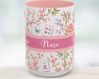 Personalisierte Mahjong-Oma-Tasse, individuelles Geschenk für Oma, Mahjong-Liebhaberin-Muttertagstasse, Kaffeetasse für Mama, Geschenk für Oma, Oma-Tasse