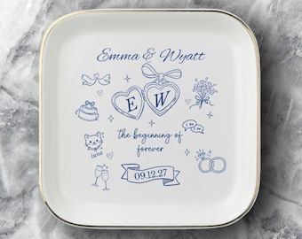 Personalisierte Eheringschale, Initialen von Braut und Bräutigam, Individuelles Geschenk zur Brautparty, Schmuckschale für die Hochzeit, Erinnerungsstück für das frischvermählte Paar