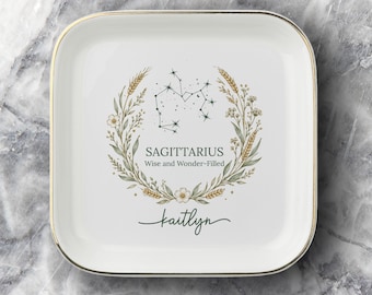 Personalized Sagittarius Zodiac Jewelry Dish, Astrology Birthday Gift for Sister, Custom Ring Trinket Tray, Celestial Best Friend Gift, Boho