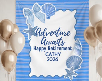 Personalized Travel Retirement Banner, Beach theme Party Backdrop Decor, Coworker Retirement Travel Theme Poster, Custom Retirement Gift