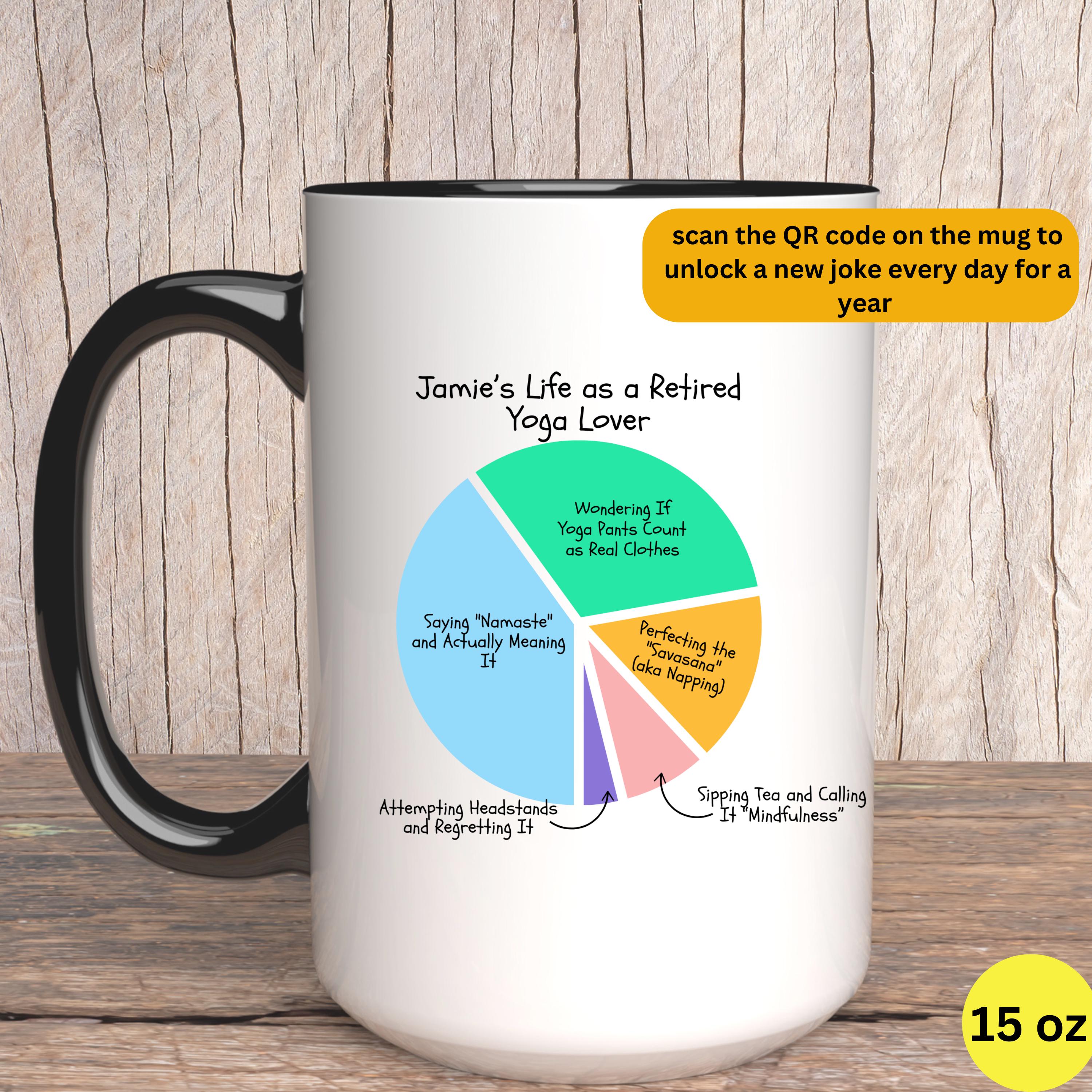 Retirement gift yoga lover, QR code funny retired jokes, Custom phrase name cup for coworker, Teacher retiring coffee mug for him her