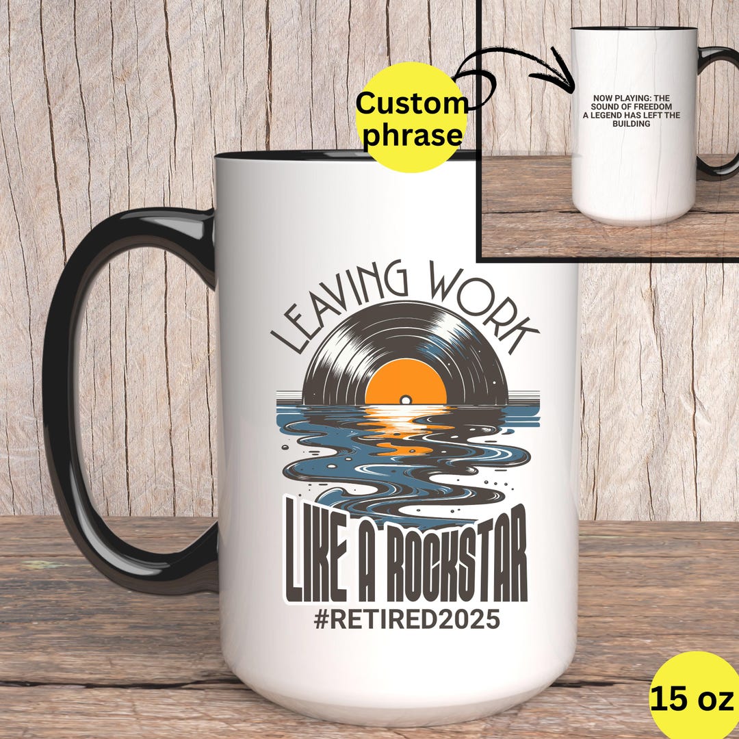 Retired Rocker Mug Custom Retirement Gift for Coworker, Farewell Tour Music Lover Boss ...