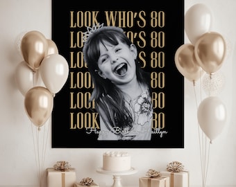 Personalized 80th Birthday Banner, Custom Face Party Backdrop, Look Who's Turning 80 Decor, Eighty Photo Decoration, Vintage Party Sign
